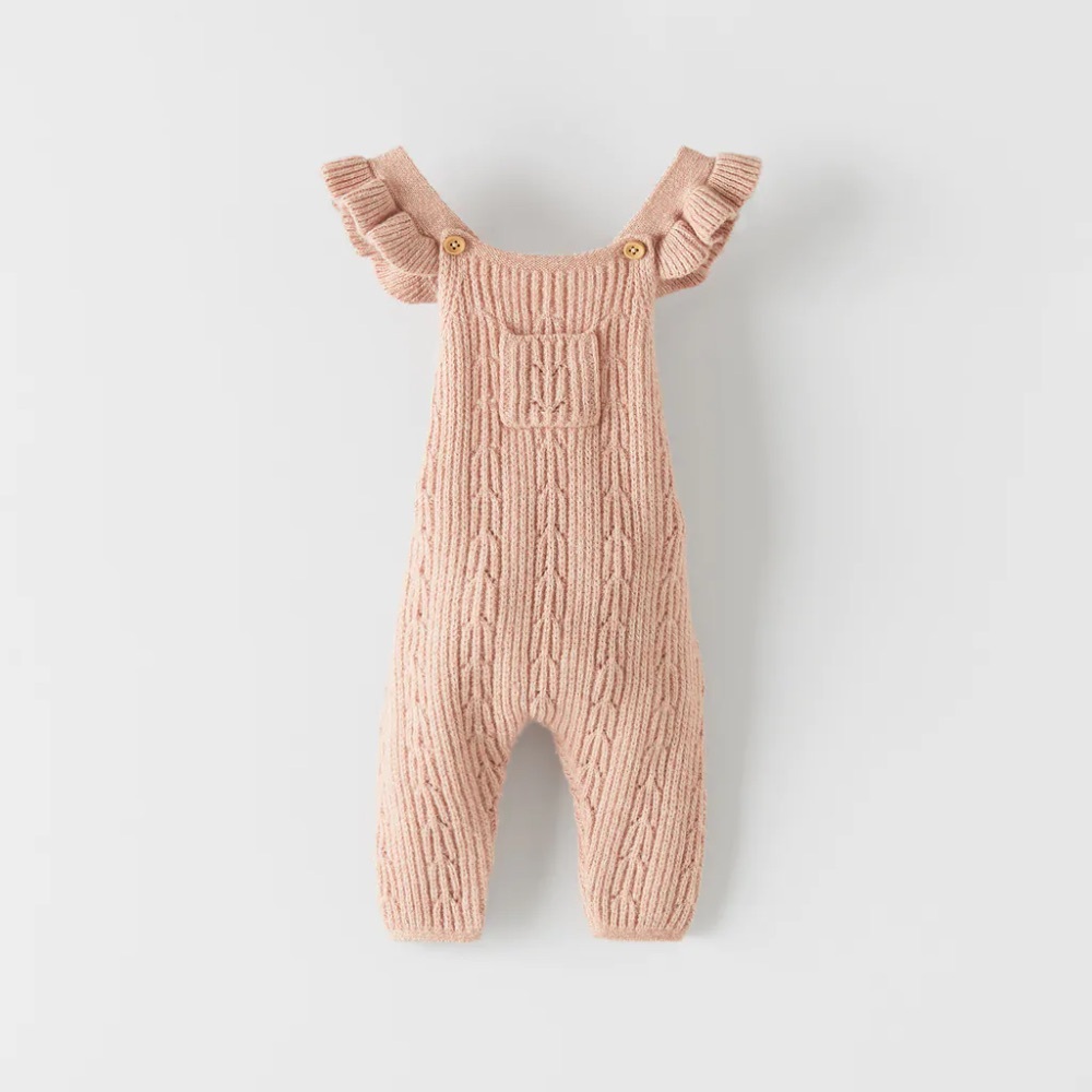 Zara Baby Girl pink pointelle knit romper 6/9M